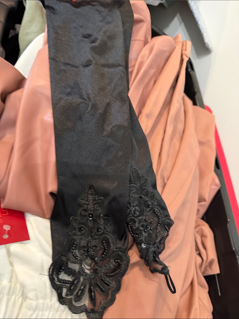 Elegant Black Beaded Lace Fingerless Gloves - Women Accessories